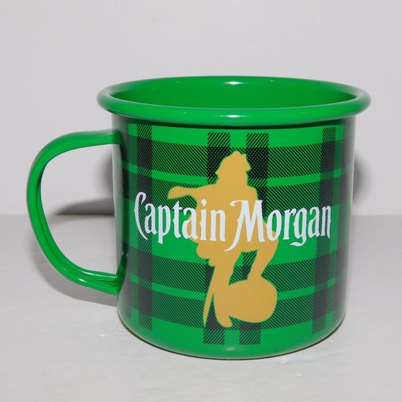 Captain Morgans Spiced Rum Green Plaid Tin Mug - UNUSED - Picture 1 of 5